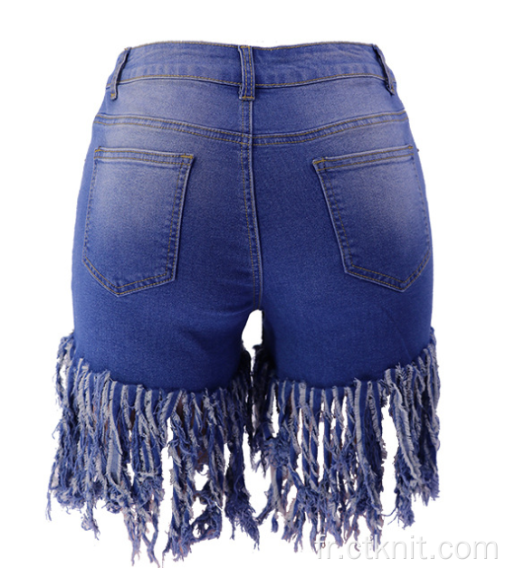 short en jean à pompons pour femme