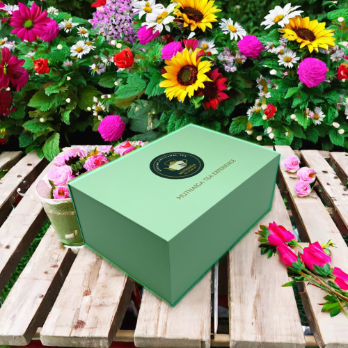 Caja de regalo de té magnético de papel verde personalizado