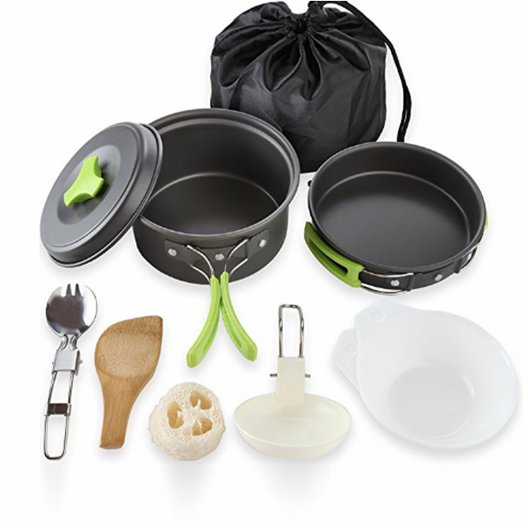 Durable 10 Pcs Compact Camping Cookware Mess Kit, Backpacking Gear and Hiking Outdoors Cooking Equipment Cookset