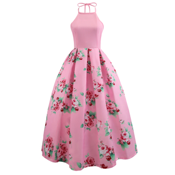 Women Floral Halter A Line Dress Swing Dress