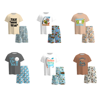 Organic Kids toddler baby boys Golf & Fishing Print Summer/Fall Shirt with Shorts - Customized Babywear