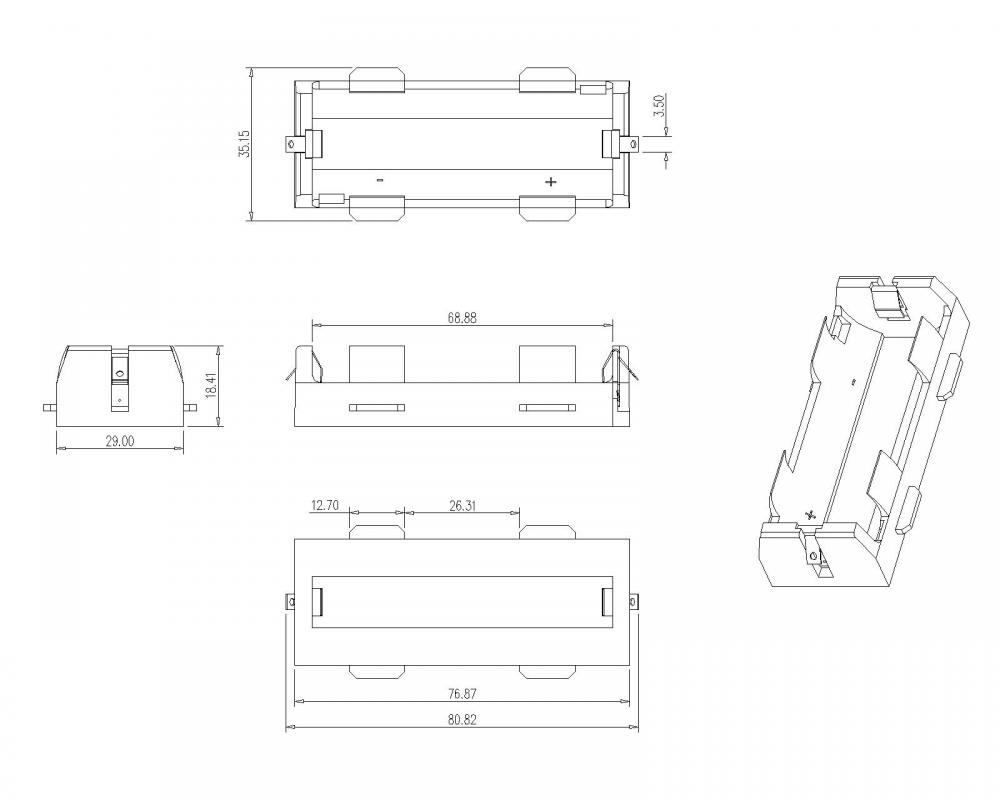 BBC-W-G0-A-107 Single Battery Holder For 26650 Solder Tail