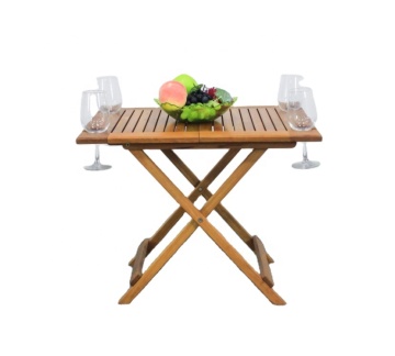 Folding Teak Wood Picnic Table with Cup Holders for Camping