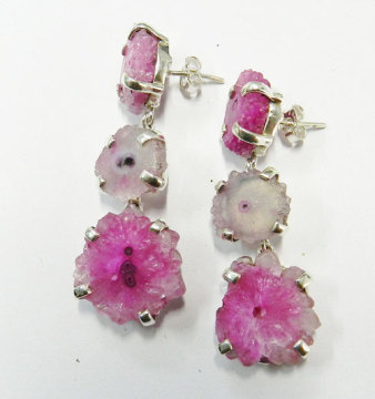 925 Sterling Silver Pink Solar Quartz Druzy Earring