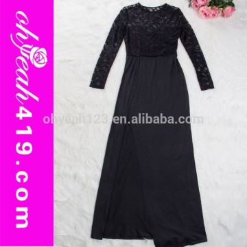 2015 New popular charming girls long black lace dress prom dresses