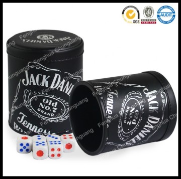 Custom promotional good quality PU leather color printed casino style Jack Daniel's Jonny Walker playing dice game cup set in op