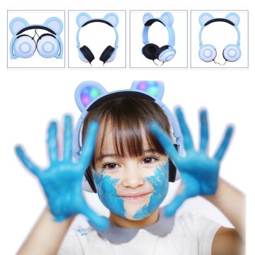 Auriculares con diadema para niños con oreja de oso panda brillante LED