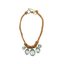 Yellow Gold Fabric Necklace with Crystals