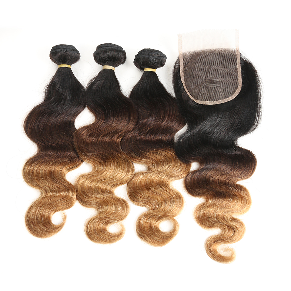 2019 Best Selling Ombre 3 Tones 1b 4 24 30 Color Body Wave Brazilian Human Hair Weave Bundles With Closure, Online Sale  Hair
