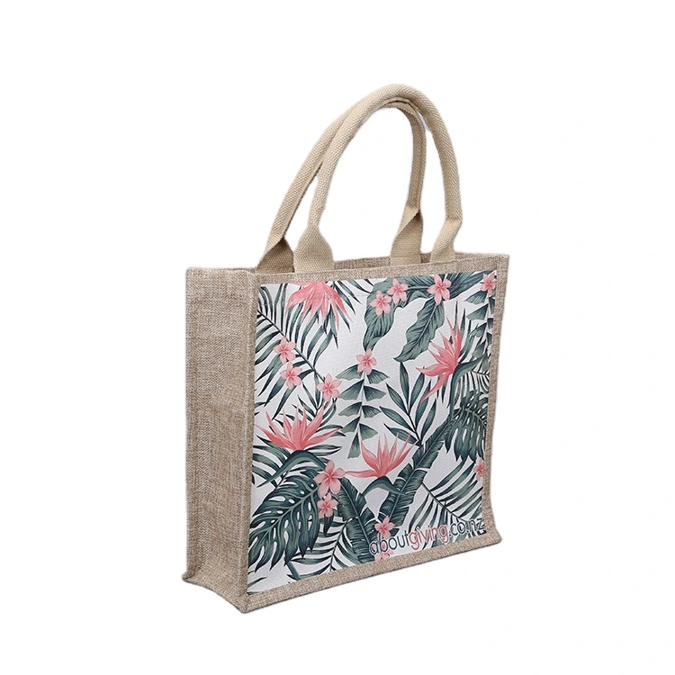 Natural Eco Friendly UV Full Printing Tote Bags Reusable Jute Shopping Bag with Jute Handle