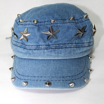 Light Blue jeans flat top cap/fashion cap with rivet