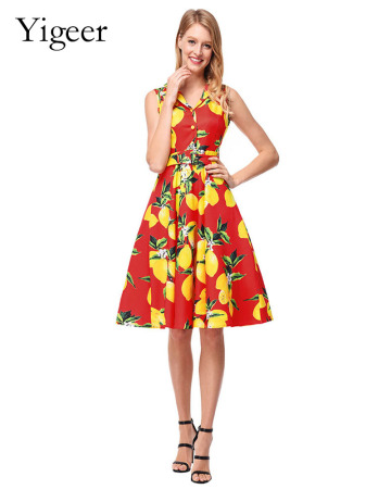 Vintage Sleeveless Printed Floral A-line Dress