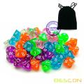 60pcs Assorted Colored Translucent D10 (1-10) Pack,6X10pcs 10 Sides Dice Transparent Polyhedral Dice D10 Set in Drawstring Pouch