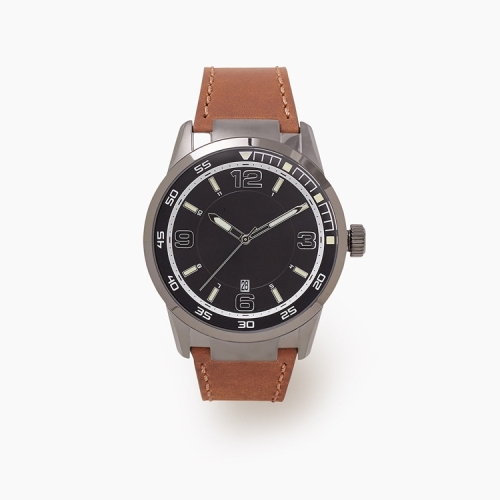 Mens Watch with Leather Strap Superfície de vidro mineral