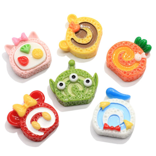 Simulatie Cartoon Cake Roll Plat Hars Cabochon Kawaii Voedsel Plakboek Craft DIY Haaraccessoires Telefoon Decor