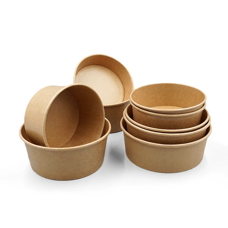 Disposable Takeaway 32oz Bamboo Paper Salad Bowls with Clear Pet Lid