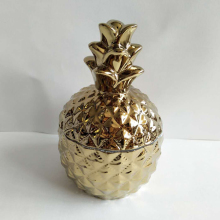 Golden Pineapple Ceramic Candle Jar with Lid