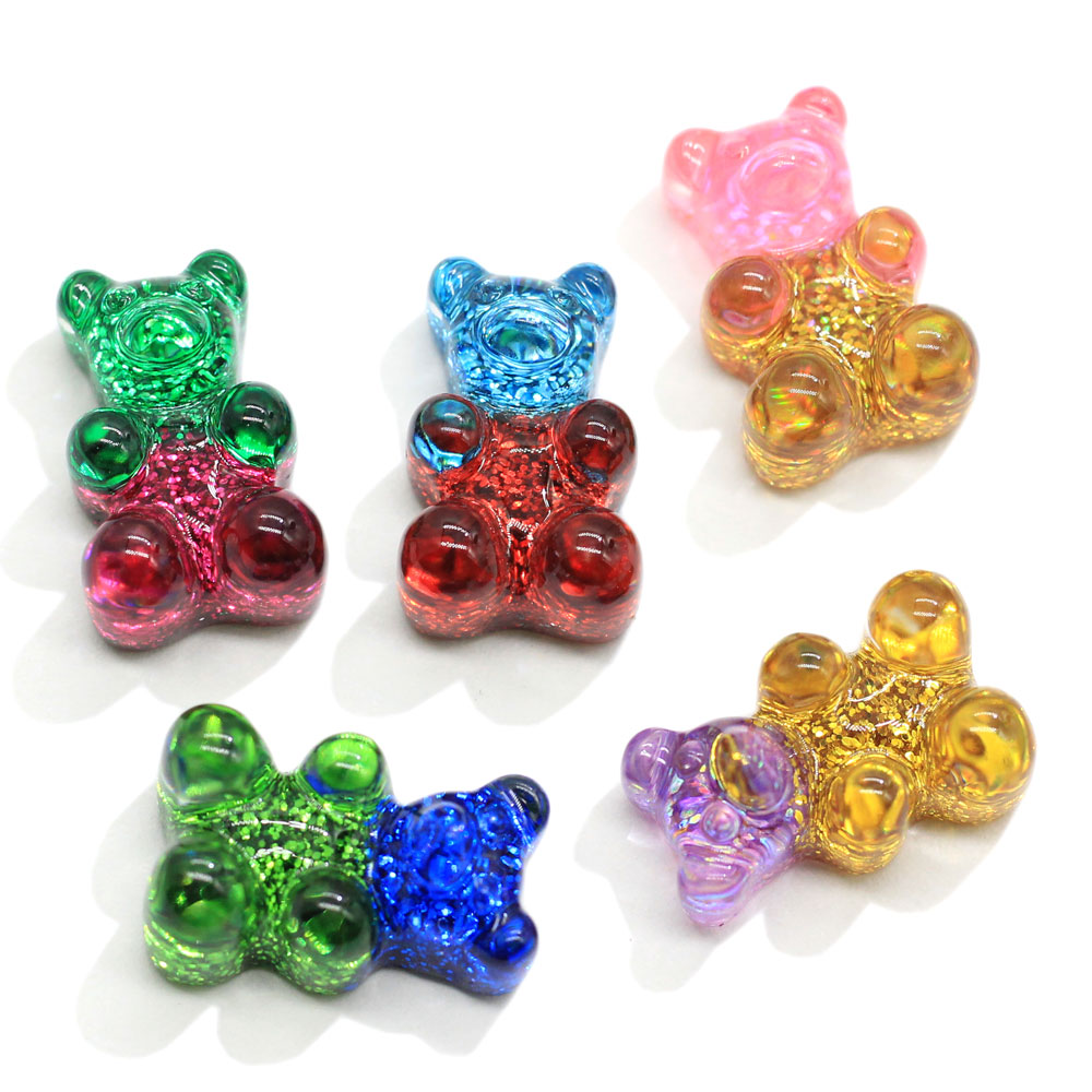 مصنع الجملة بريق التدرج الملونة الراتنج الدب Flatback الزينة Gummy Bear Charms for DIY Craft