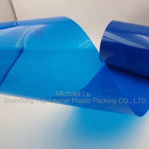 blue pvc rigid film production winding in roll