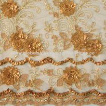Flower design computer embroidered golden silk thread fabric for dress