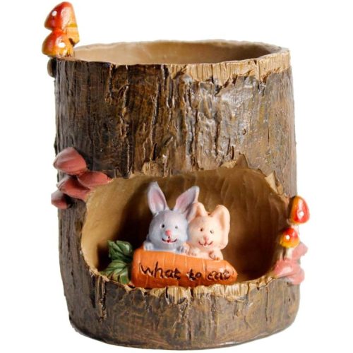 Tree Hole Planters With Rabbit Sculpture