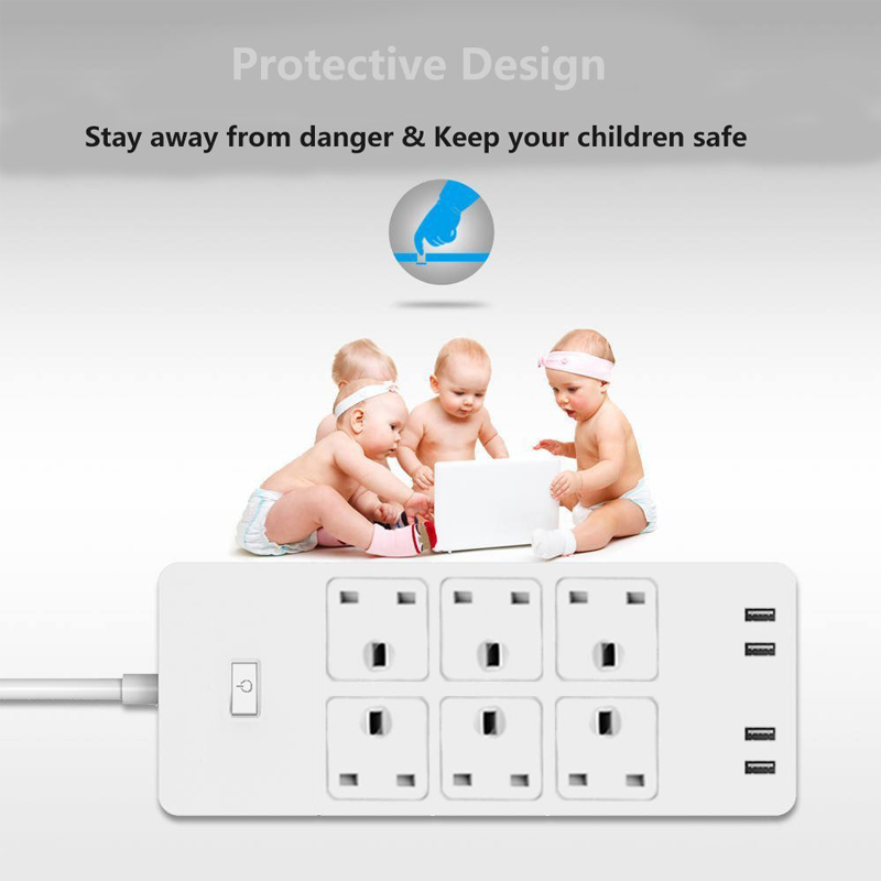 10A Uk Socket Under Desk Power Strip Wifi Smart Outlet Plug Power Strip With Usb Ports