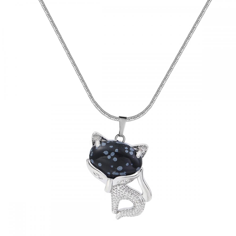 Collier de renard de la chance de flocons de neige pour femmes Hommes guérir énergétique cristal amulet animal pendant bijoux de pierres précieuses