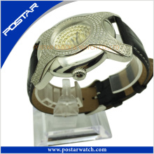 a + Qualität unregelmäßig geformten Edelstahl Uhr echtes Lederband Psd-2785