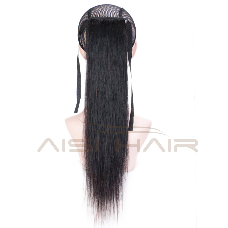 Aisi Hair Wholesale Human Hair Silky Straight Ribbon Ponytail Extensions Brazilian Human Hair Ponytail for Black Women