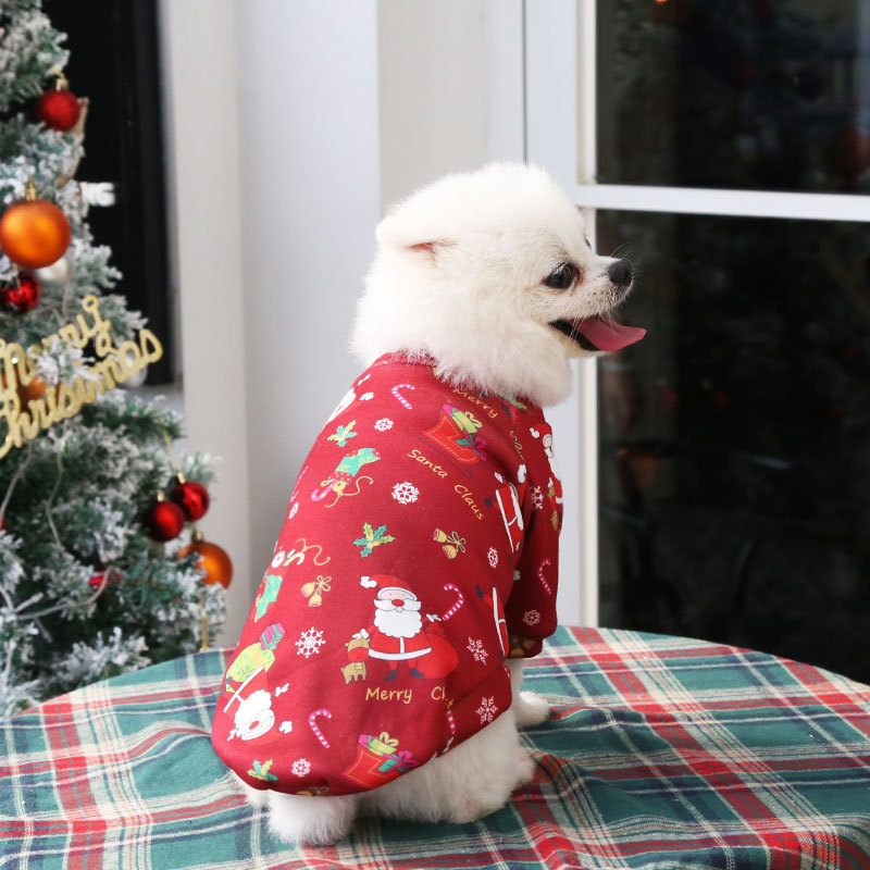 Dog Cat Teddy Bichon French Bulldog Clothes Plus Velvet Christmas Print Sweater Spring, Autumn and Winter Pet Supplies