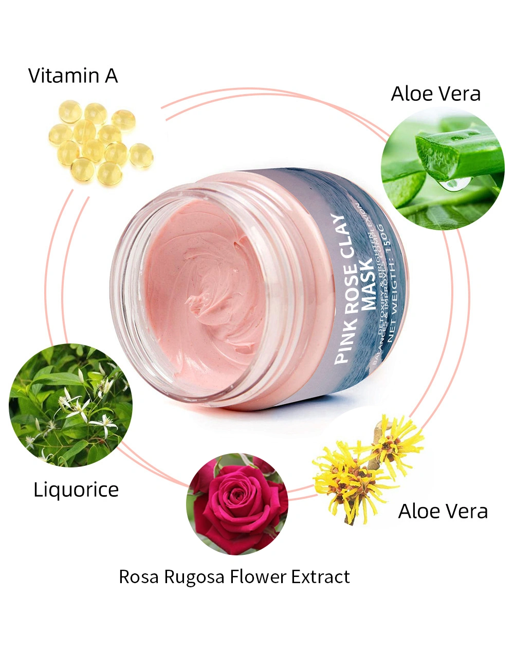 Deep Hydrating Pink Rose Extract Face Mask Whitening Lightening Pink Clay Mask Private Label