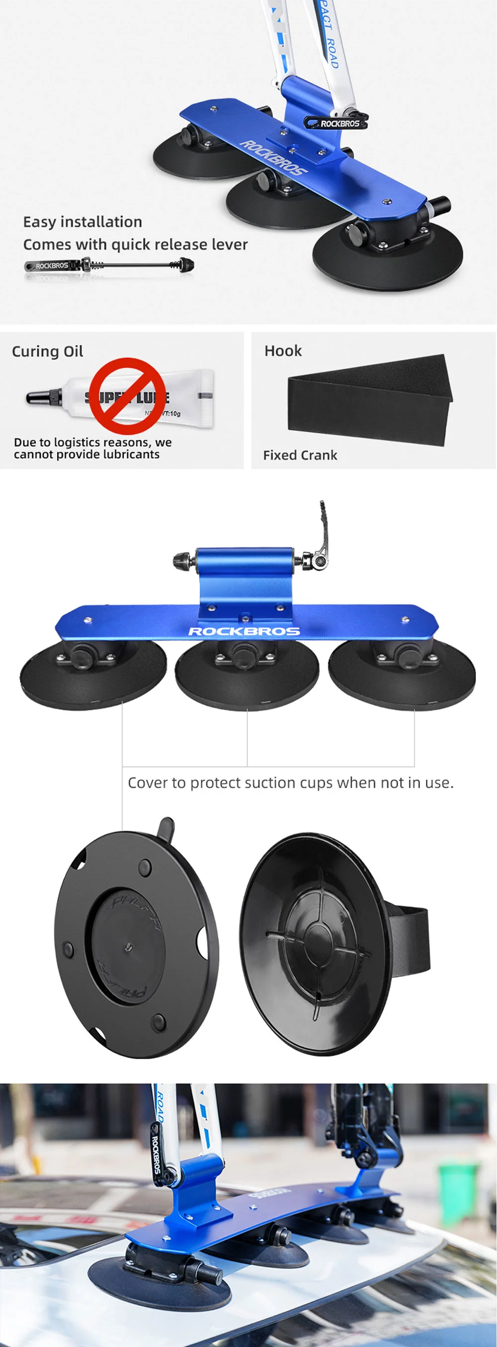 Rockbros Bicycle Rack, Travel Roof Rack, Car Roof Suction Cup Rack