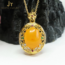 Wholesale Vintage Amber Pendants with Precious Stone Gemstones on Brass