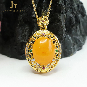 Wholesale Vintage Amber Pendants with Precious Stone Gemstones on Brass