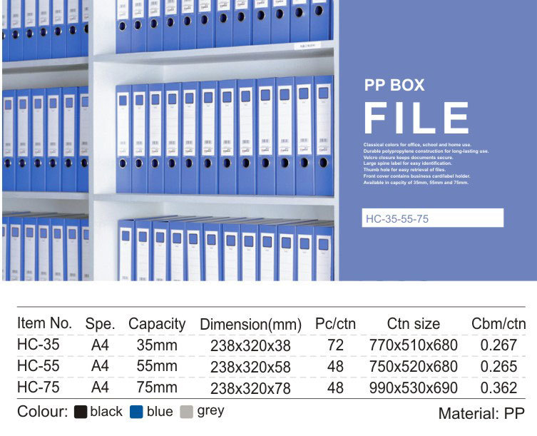 Office stationery supply filing case customized printing A4 size plastic pp document case box file/file box with thumb hole