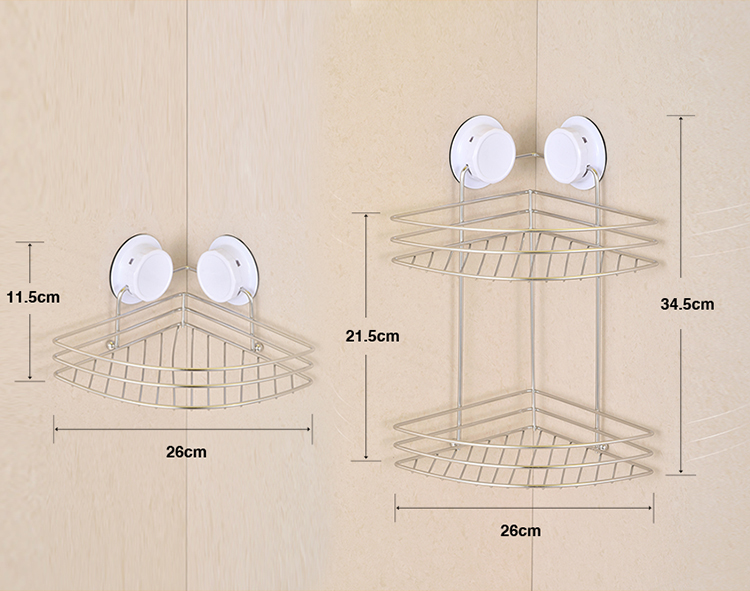 2層のステンレス鋼シャンプーバスルームコーナーシェルフ吸引シャワーラック