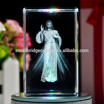 3D laser crystal religious gift with LED base