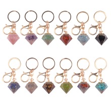 Gemstone Chip Stone Resin Pendant Keychain Natural Stone Faceted Chip Resin Charm Pendant Key Ring Bag Tag