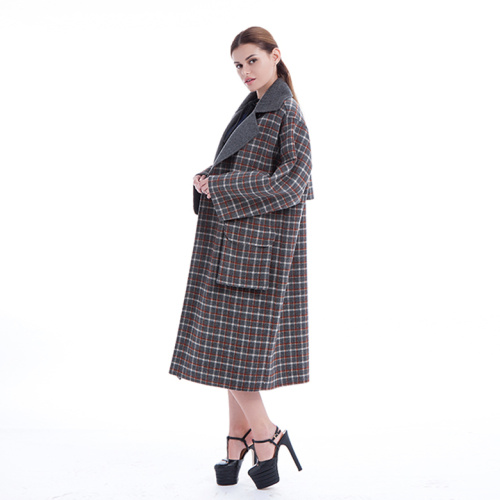 Chequered double-breasted cashmere overcoat