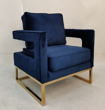 Modern Golden Stainless Steel Base Navy Blue Fabric Upholstery Single Chair