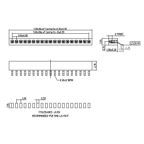 1.00 mm Female Header Single Row Angle SMT Type