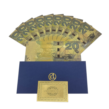 Promotional 24K Gold-Plated Kuwaiti 20 Money Golden Bill Foil Banknote