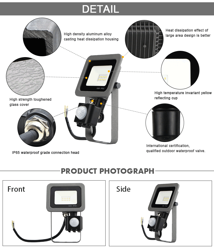 ultra thin outdoor security 220 volt 10w led pir flood light