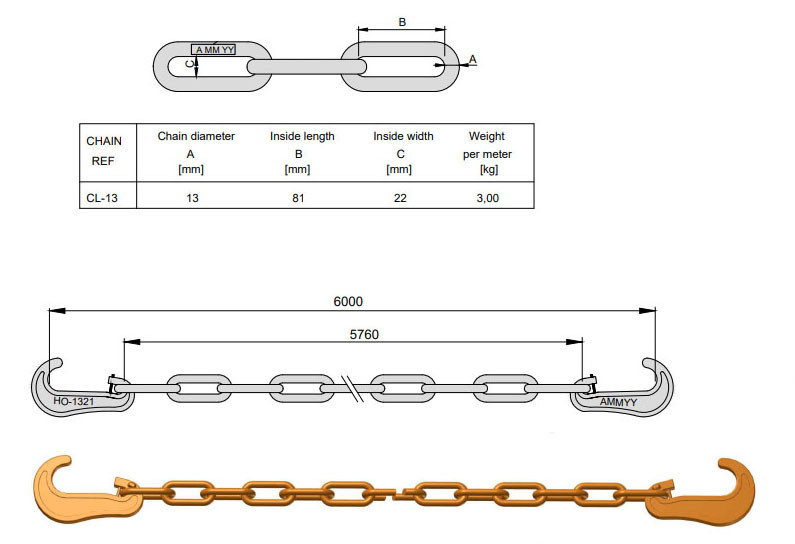 13mm Long Link Alloy Container Lashing Chain with Hook