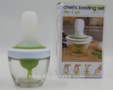 Creative Silicone Chef Basting Oil Brush Set with Glass Bottle Silicone Chef's Basting Squeeze Brush Set