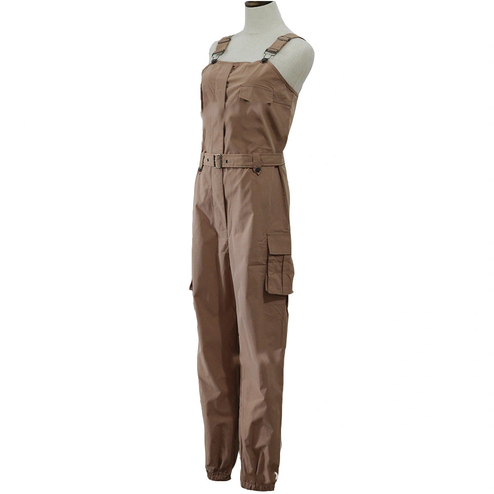 Fashion Women Cargo Jumpsuit Belt Sleeveless Overalls with Short Leash Pants