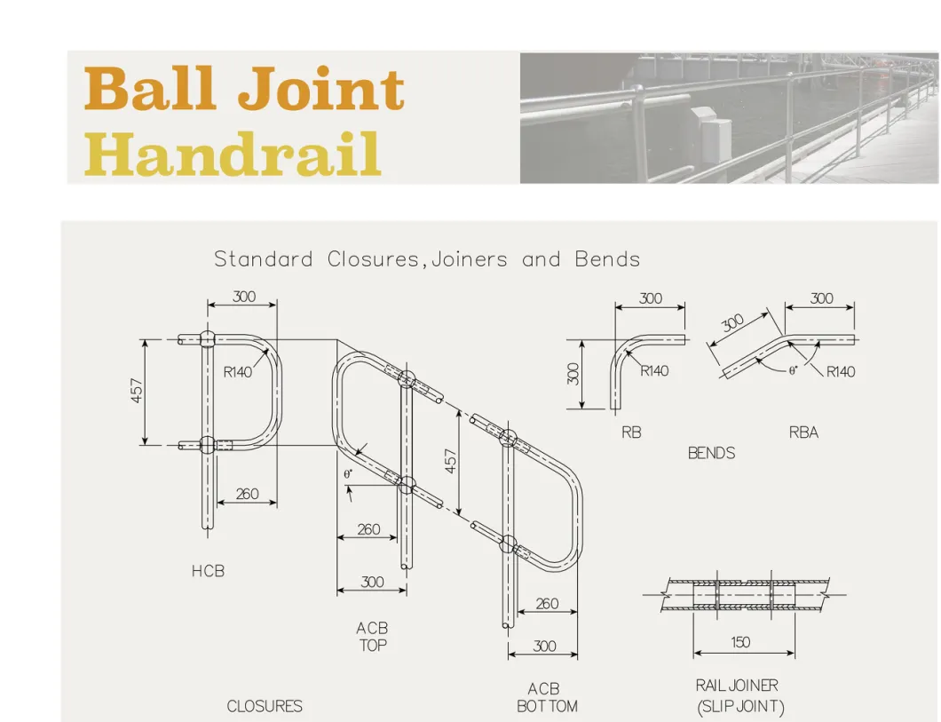 Galvanized or Painted Ball Joint Handrail for Steel Grating Platform Walkway