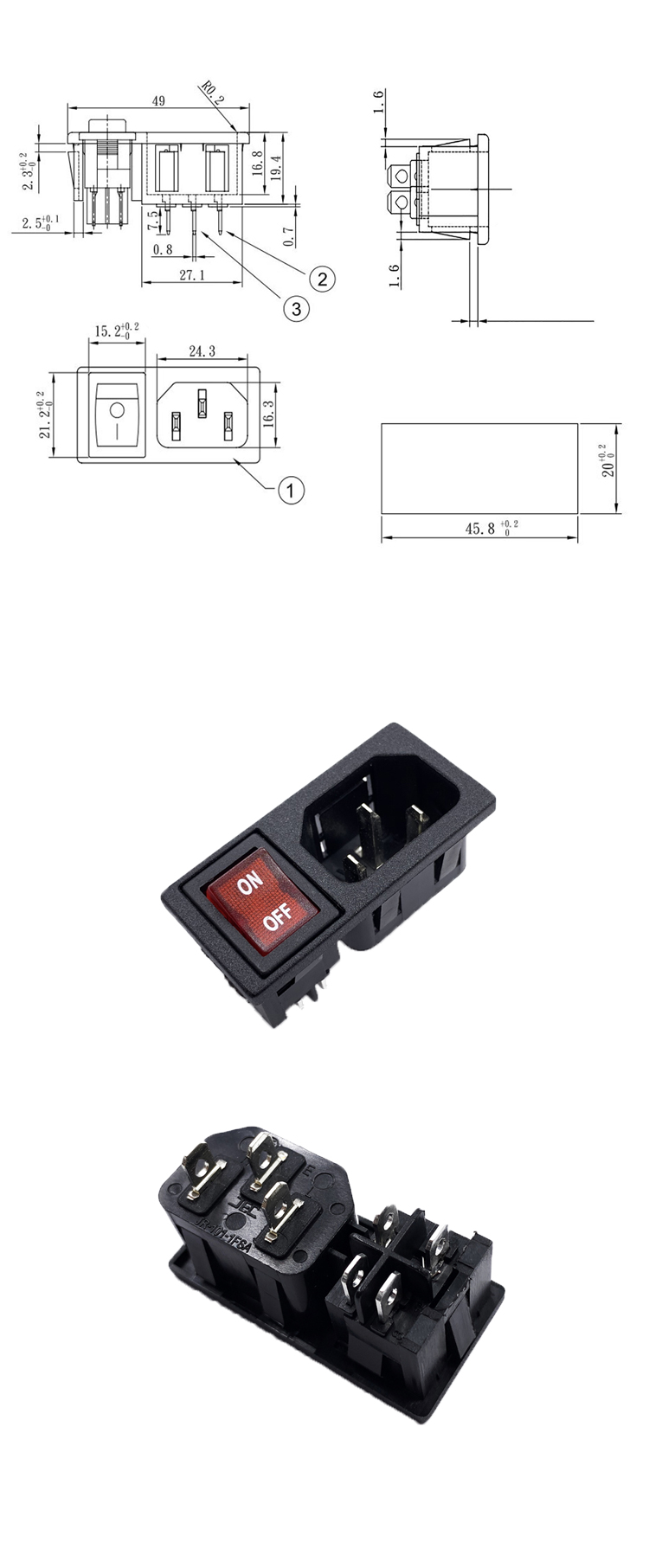 High quality IEC JR-101-1FSA1(15)-03 Electrical Switch Socket AC Power Socket Female Power Connector