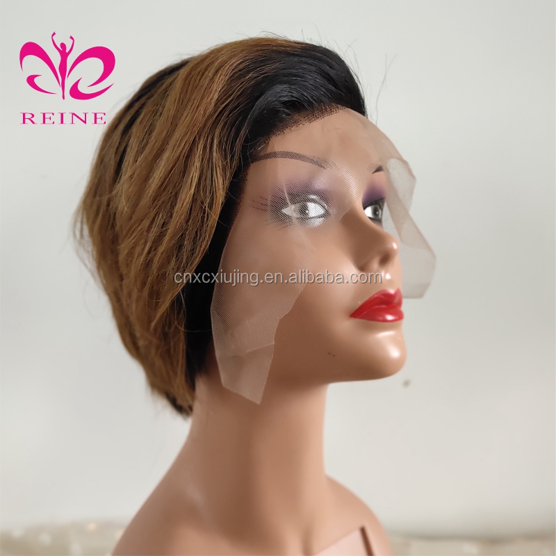 Customized Style Pixie Cut Ombre T1B/30  color Short Bob Wigs Lace Front Wigs Wavy Hair Human Hair Wigs