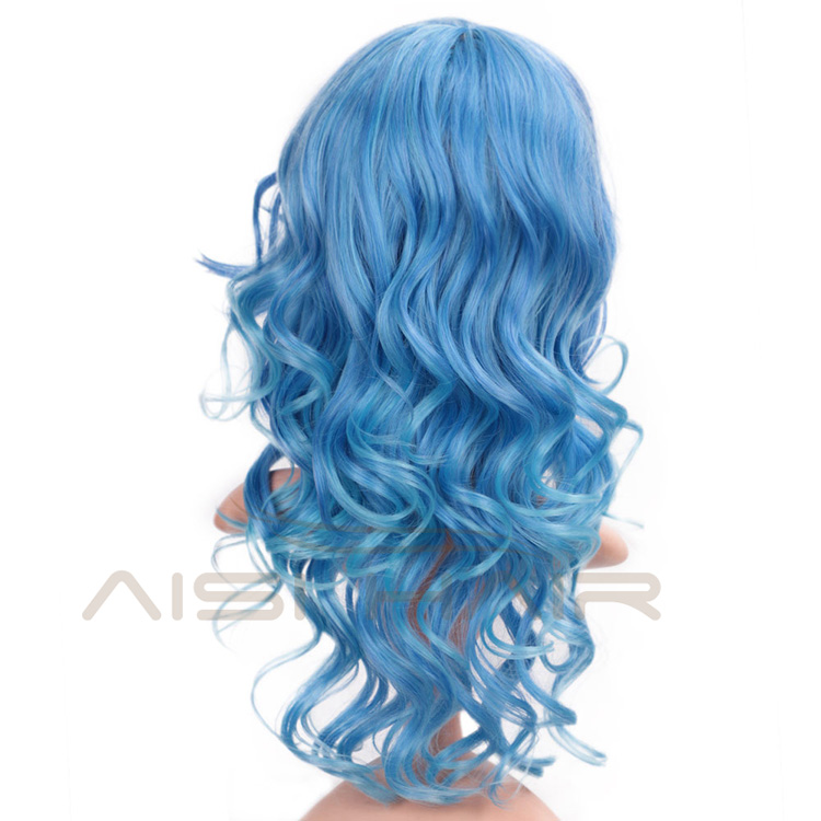 Aisi Hair Heat Resistant Synthetic Fiber Blue Wigs 24 Inch Cosplay Wigs Long Big Wave Cosplay Wigs for Women